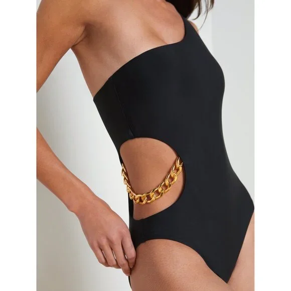 L'AGENCE Ava Chain One-Piece Swimsuit in Black Size S